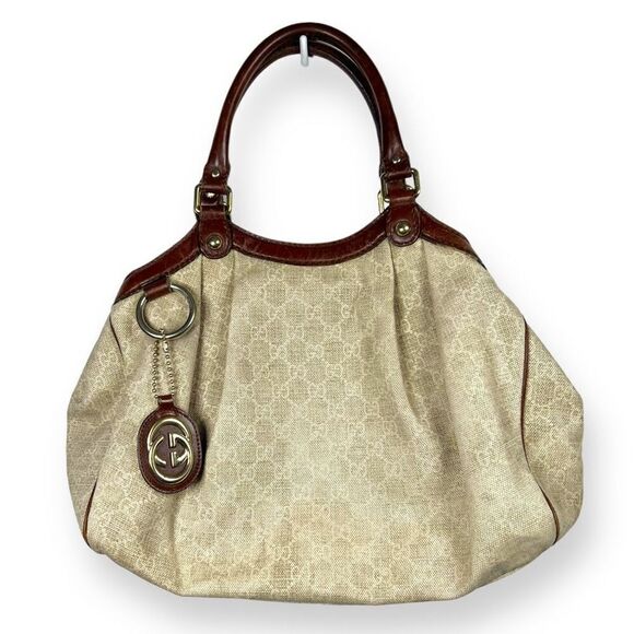GUCCI GG Canvas Beige Monogream Diamante Sukey Boston Shoulder Tote Bag - Picture 1 of 13